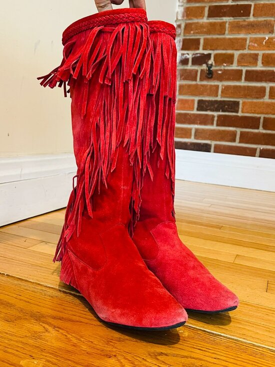Sam Edelman Red Fringe Boots Size 8.5 M - Picture 4 of 16